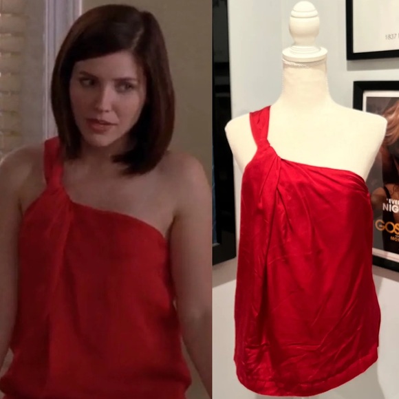 SCREEN WORN Brooke Davis' Theory Red Silk Top, One Tree Hill (size small) - Picture 1 of 9
